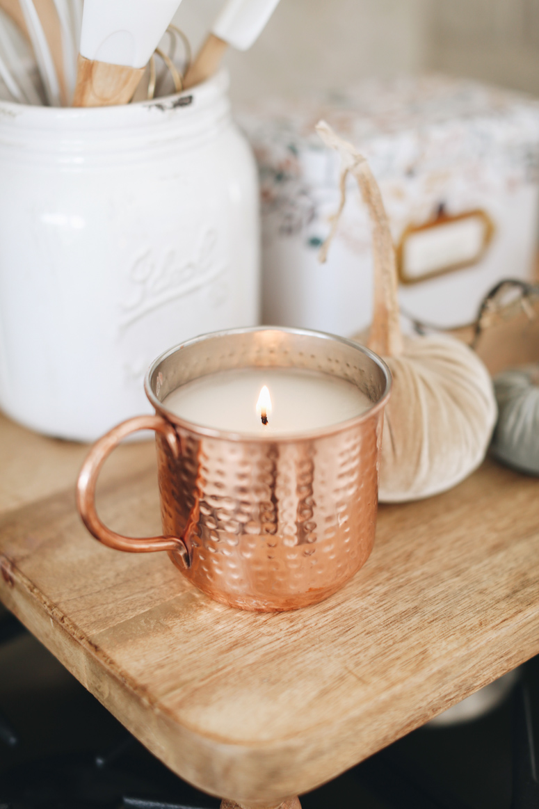 copper mug candle for your fall decor