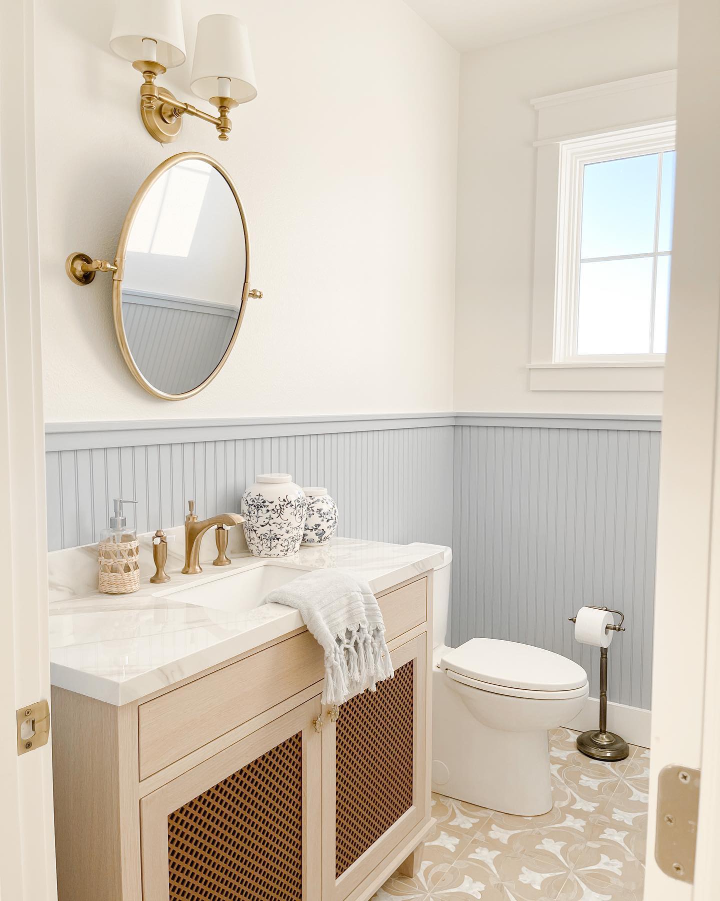 Powder room sneak peek!  This is one of my favorite rooms in the new house. My vision board pretty much came to life 🙌🏻. The only thing missing is the wallpaper above the beadboard…hoping that happens this year! Let me know what you think! 

To shop this image, go to the link in my bio and select “shop my Instagram.” You can also find me on the @shop.ltk app! #liketkit #LTKRefresh #LTKhome https://liketk.it/3wM32